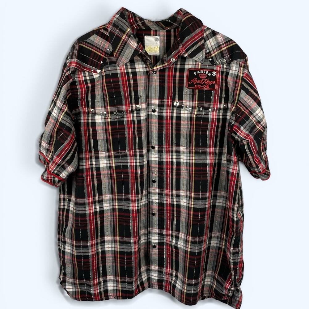 Parish Road Kings Black Red Plaid Western Shirt Men's 2XL Studded Snap
